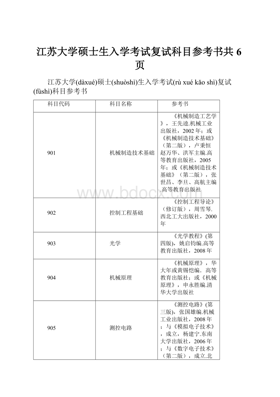 江苏大学硕士生入学考试复试科目参考书共6页.docx_第1页