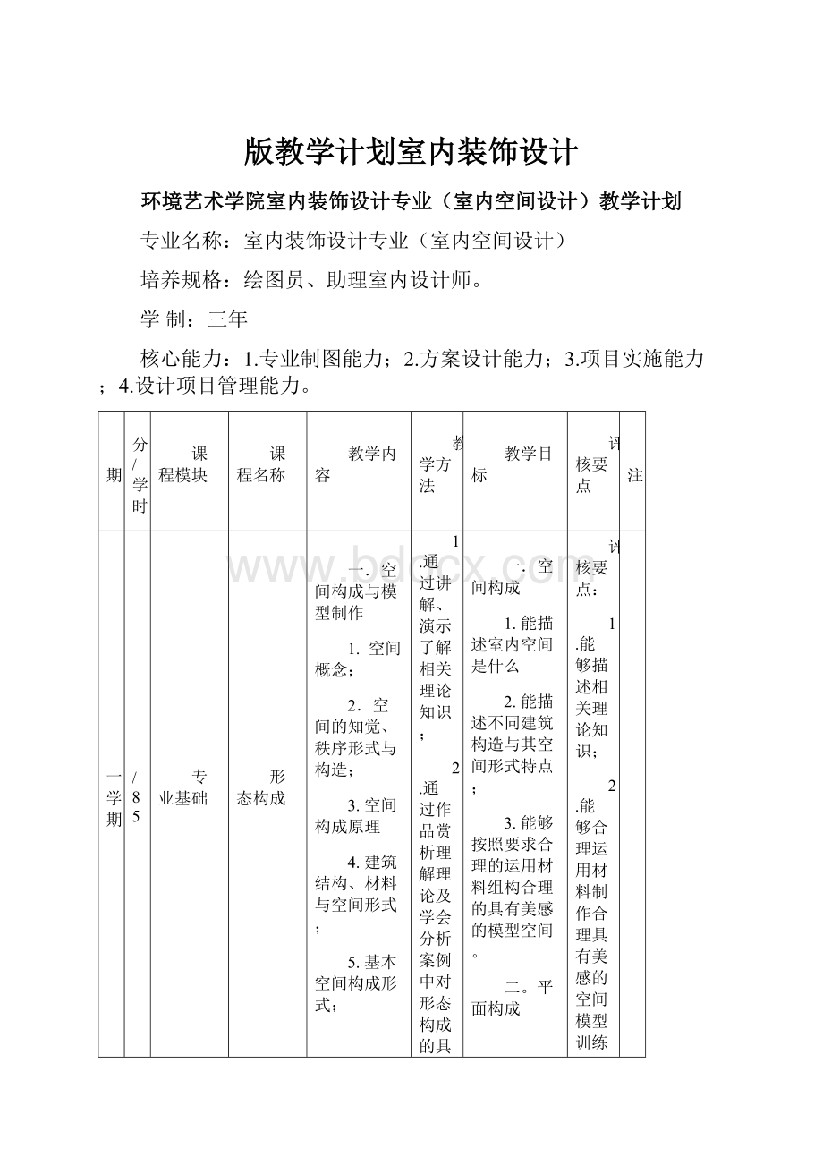 版教学计划室内装饰设计.docx_第1页