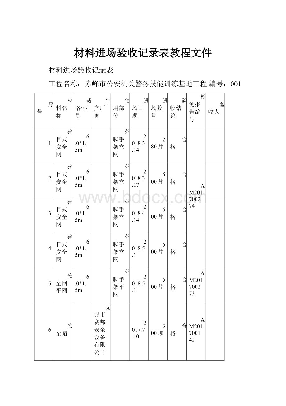 材料进场验收记录表教程文件.docx_第1页