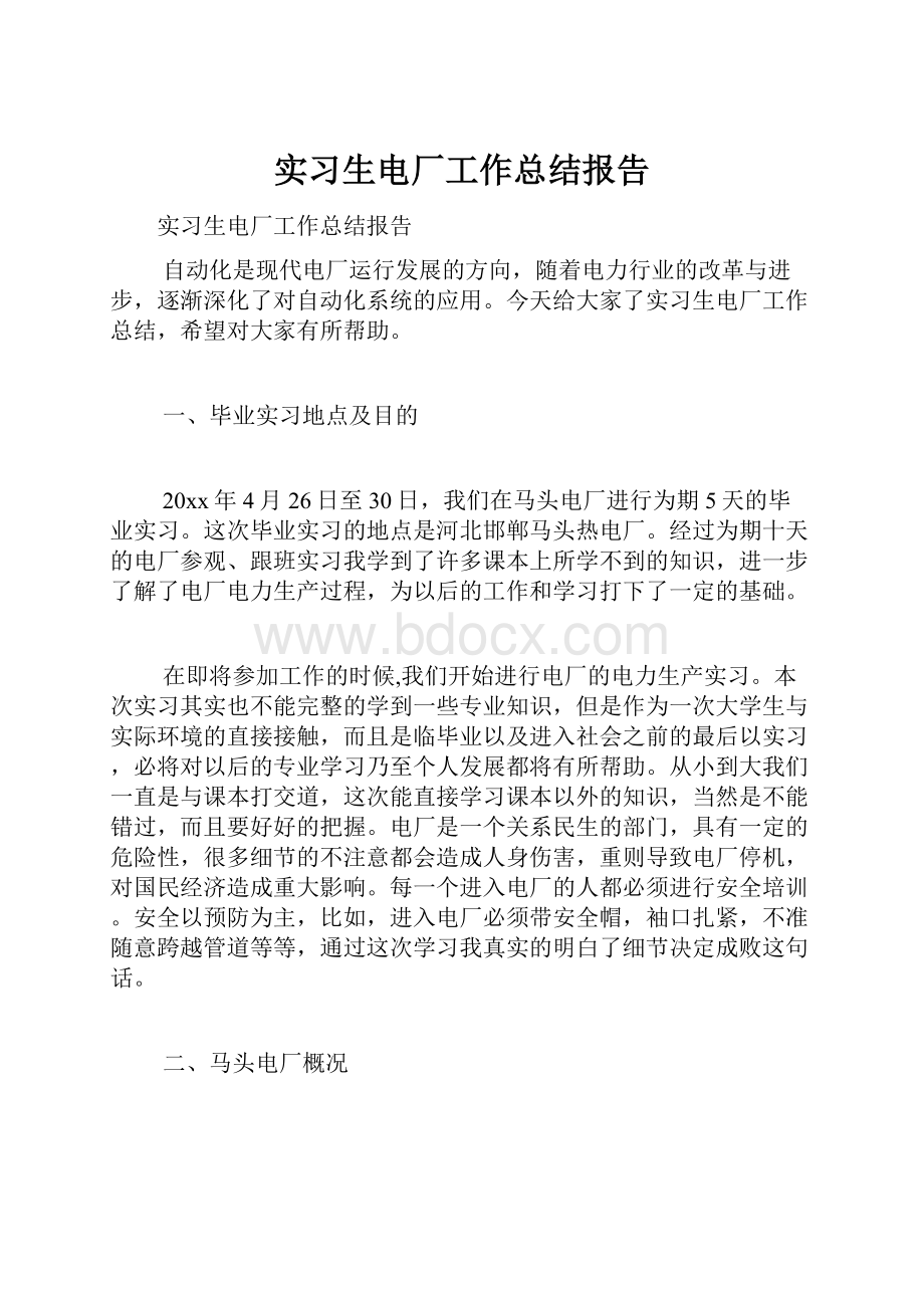 实习生电厂工作总结报告.docx