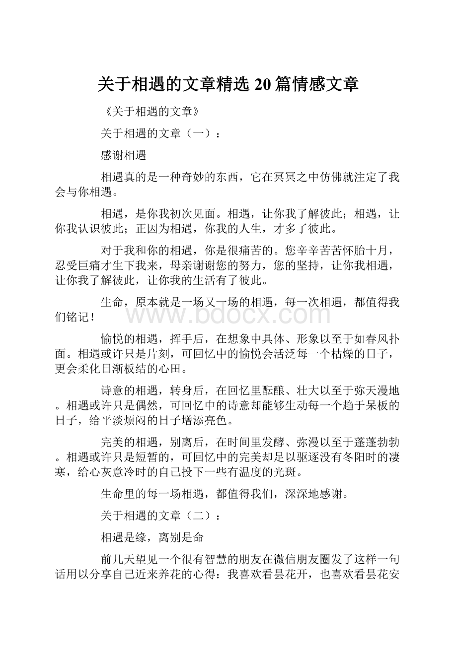 关于相遇的文章精选20篇情感文章.docx_第1页