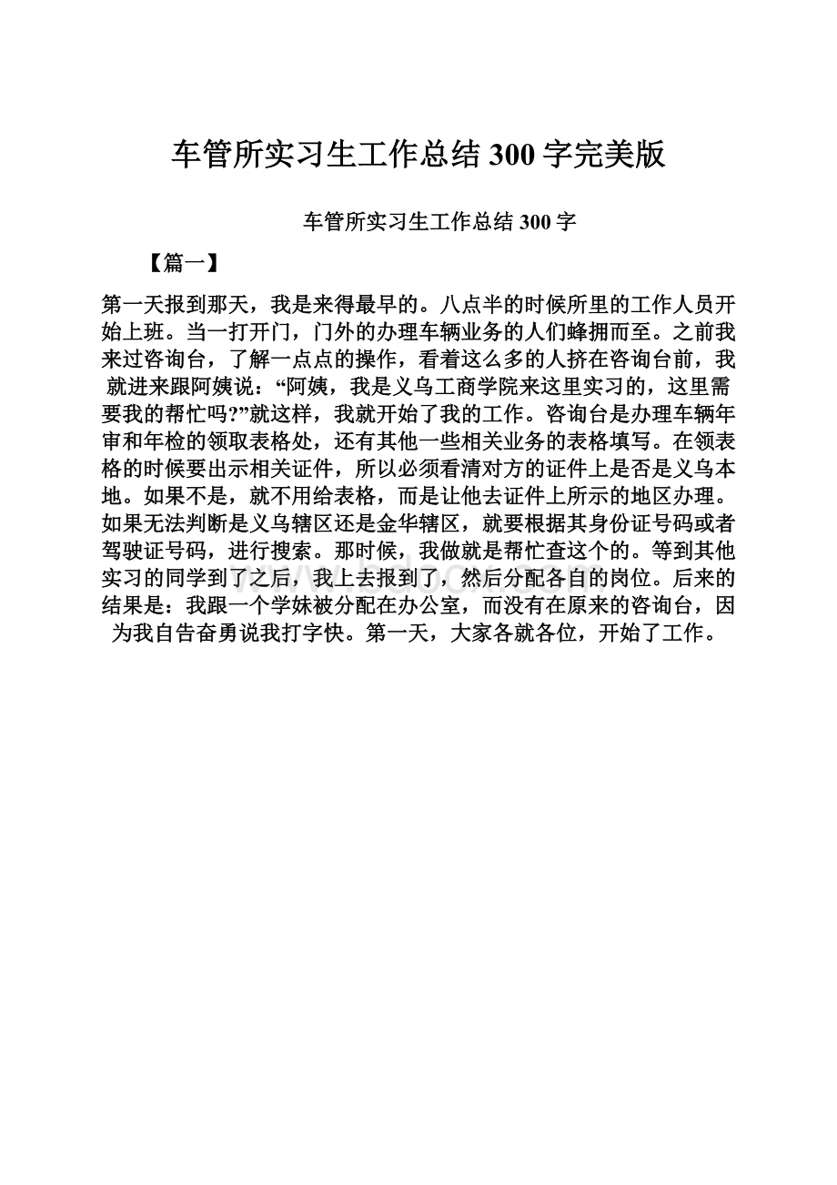 车管所实习生工作总结300字完美版.docx