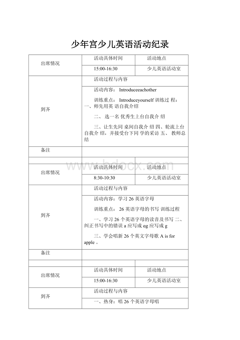 少年宫少儿英语活动纪录.docx_第1页