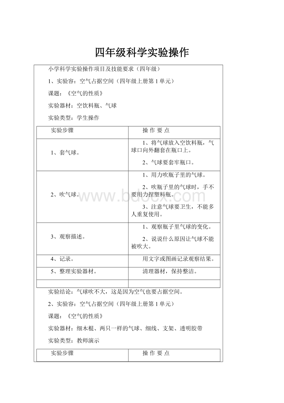 四年级科学实验操作.docx