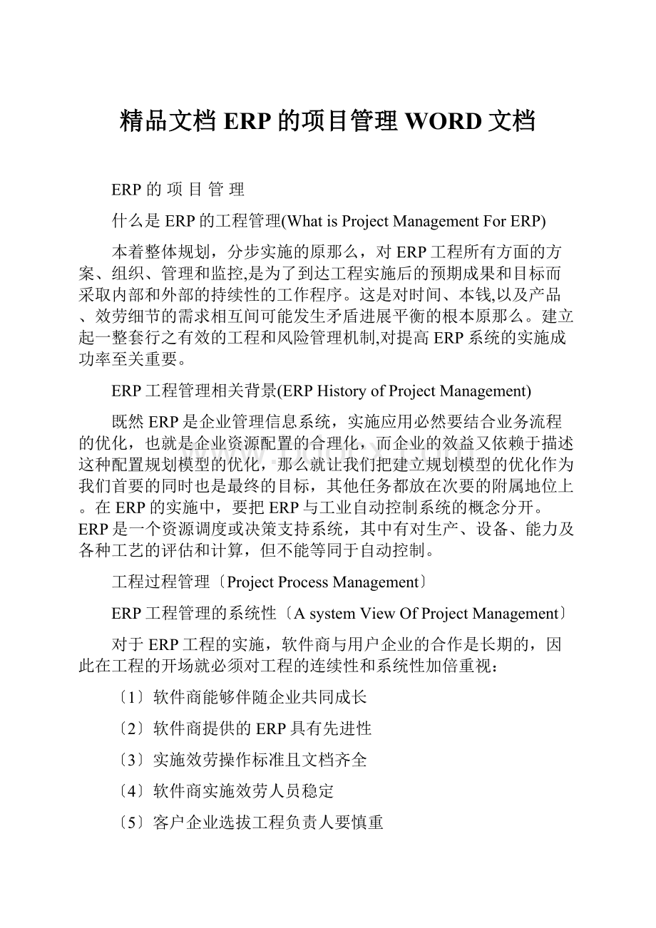 精品文档ERP的项目管理WORD文档.docx