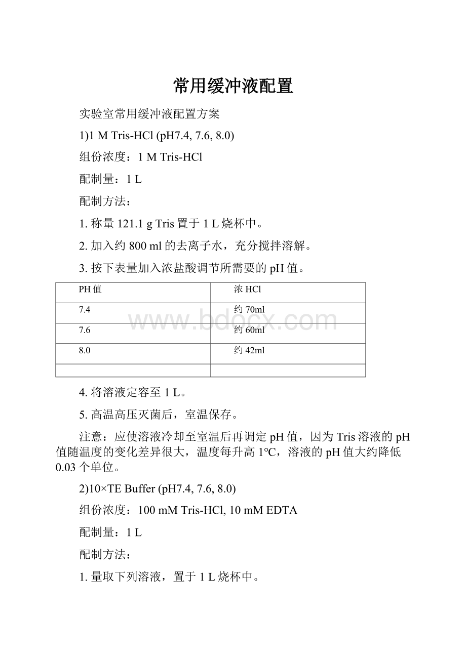 常用缓冲液配置.docx