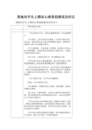 原地双手头上掷实心球易犯错误及纠正.docx