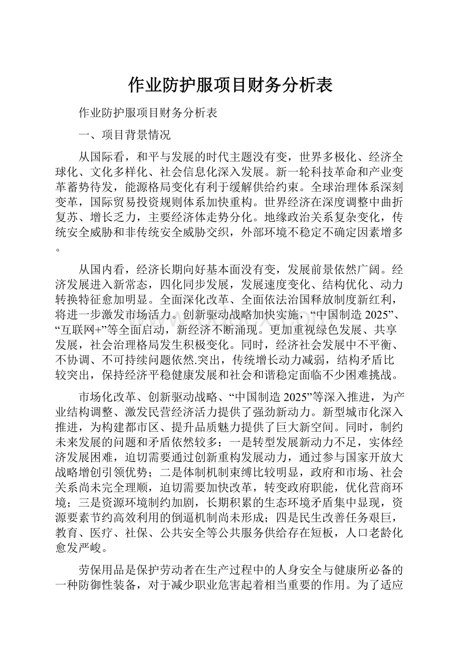 作业防护服项目财务分析表.docx_第1页