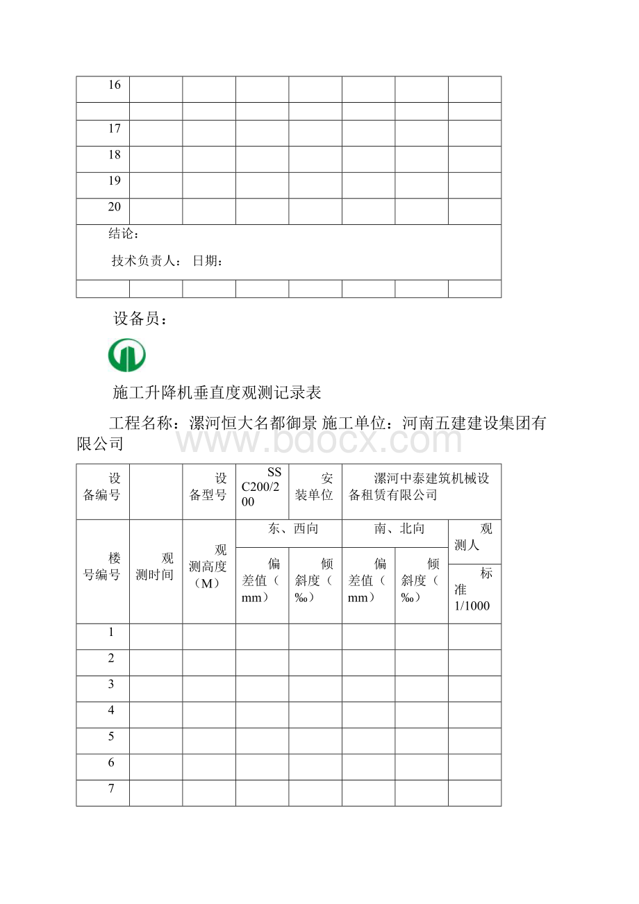 塔吊垂直度观测记录表1.docx_第2页