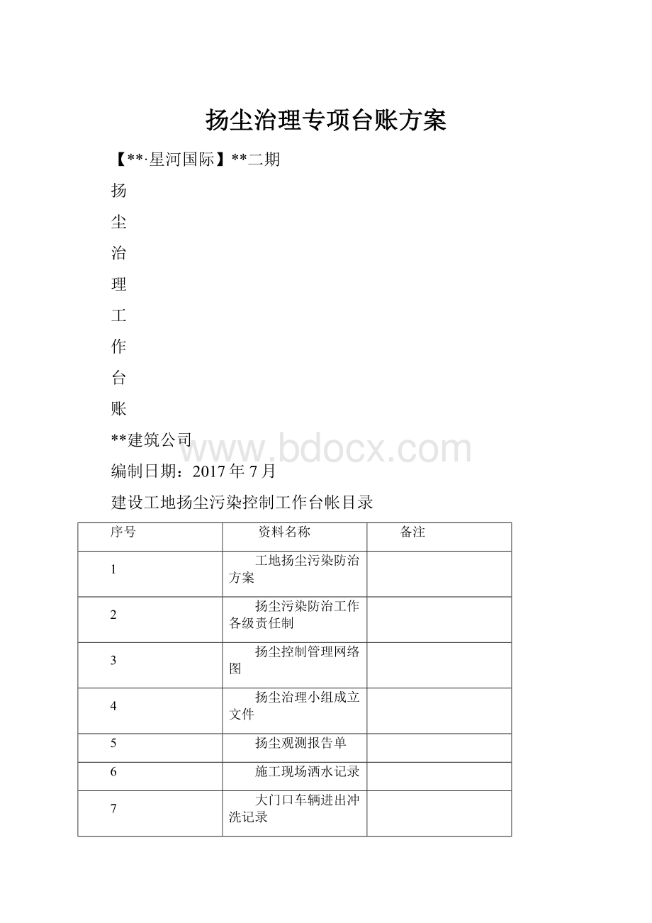 扬尘治理专项台账方案.docx