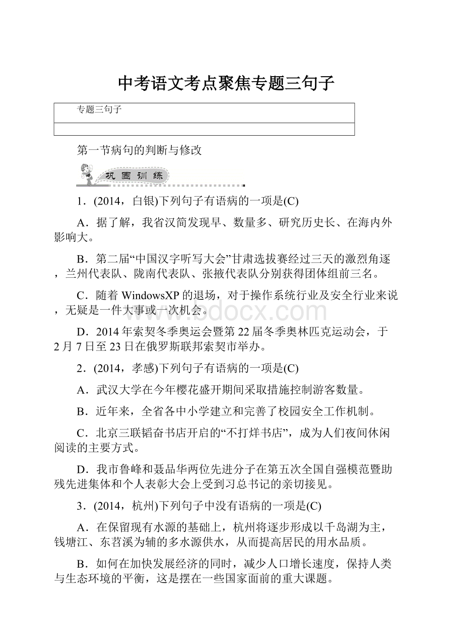 中考语文考点聚焦专题三句子.docx