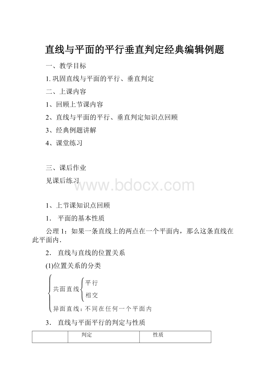 直线与平面的平行垂直判定经典编辑例题.docx