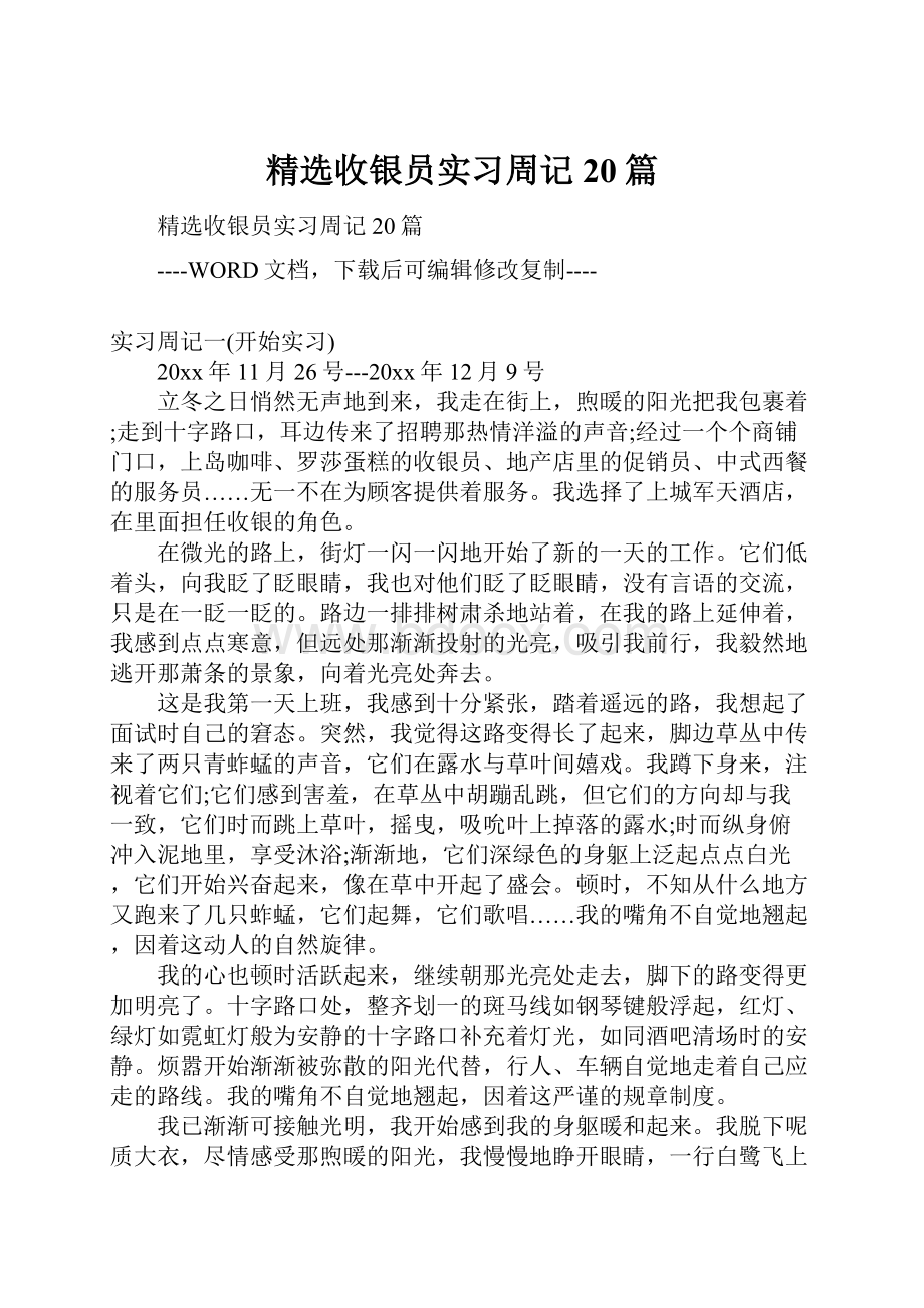 精选收银员实习周记20篇.docx