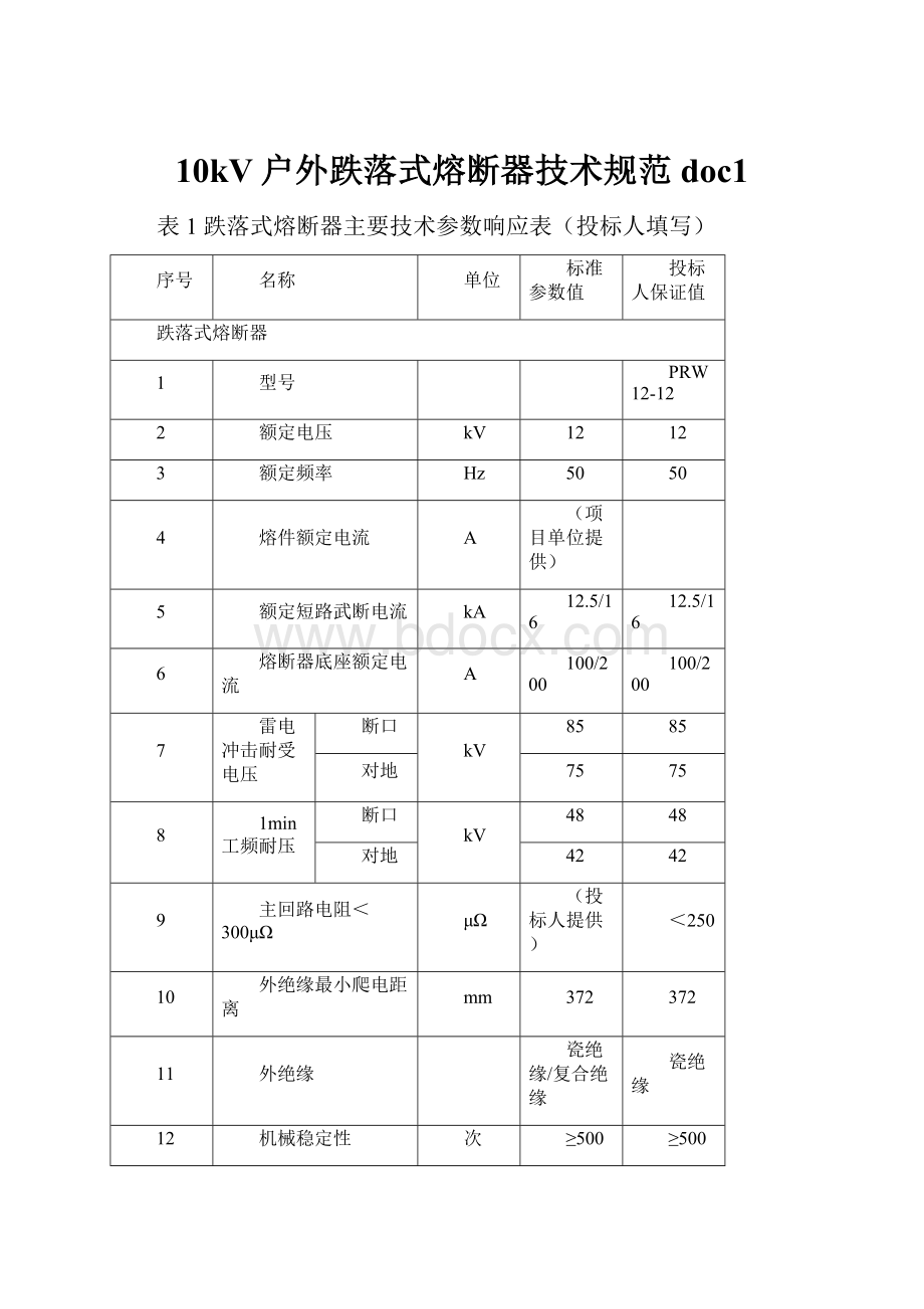 10kV户外跌落式熔断器技术规范doc1.docx