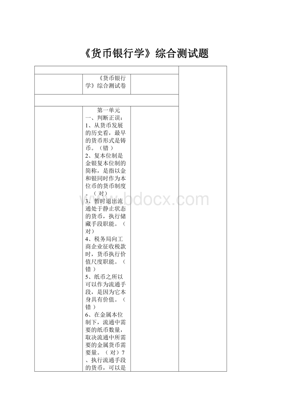 《货币银行学》综合测试题.docx