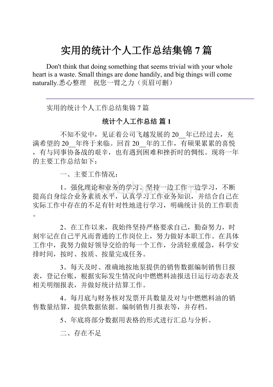 实用的统计个人工作总结集锦7篇.docx