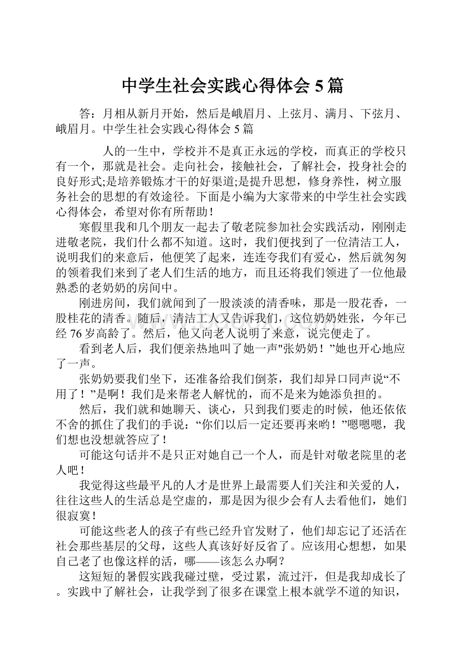 中学生社会实践心得体会5篇.docx