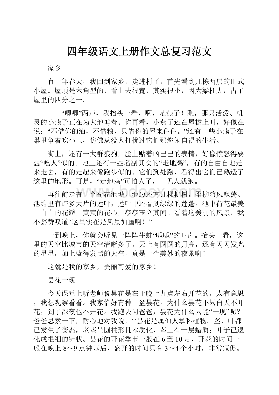 四年级语文上册作文总复习范文.docx