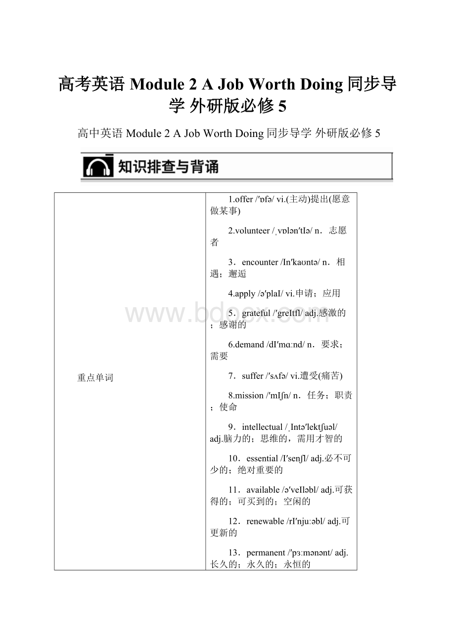 高考英语 Module 2 A Job Worth Doing同步导学 外研版必修5.docx_第1页