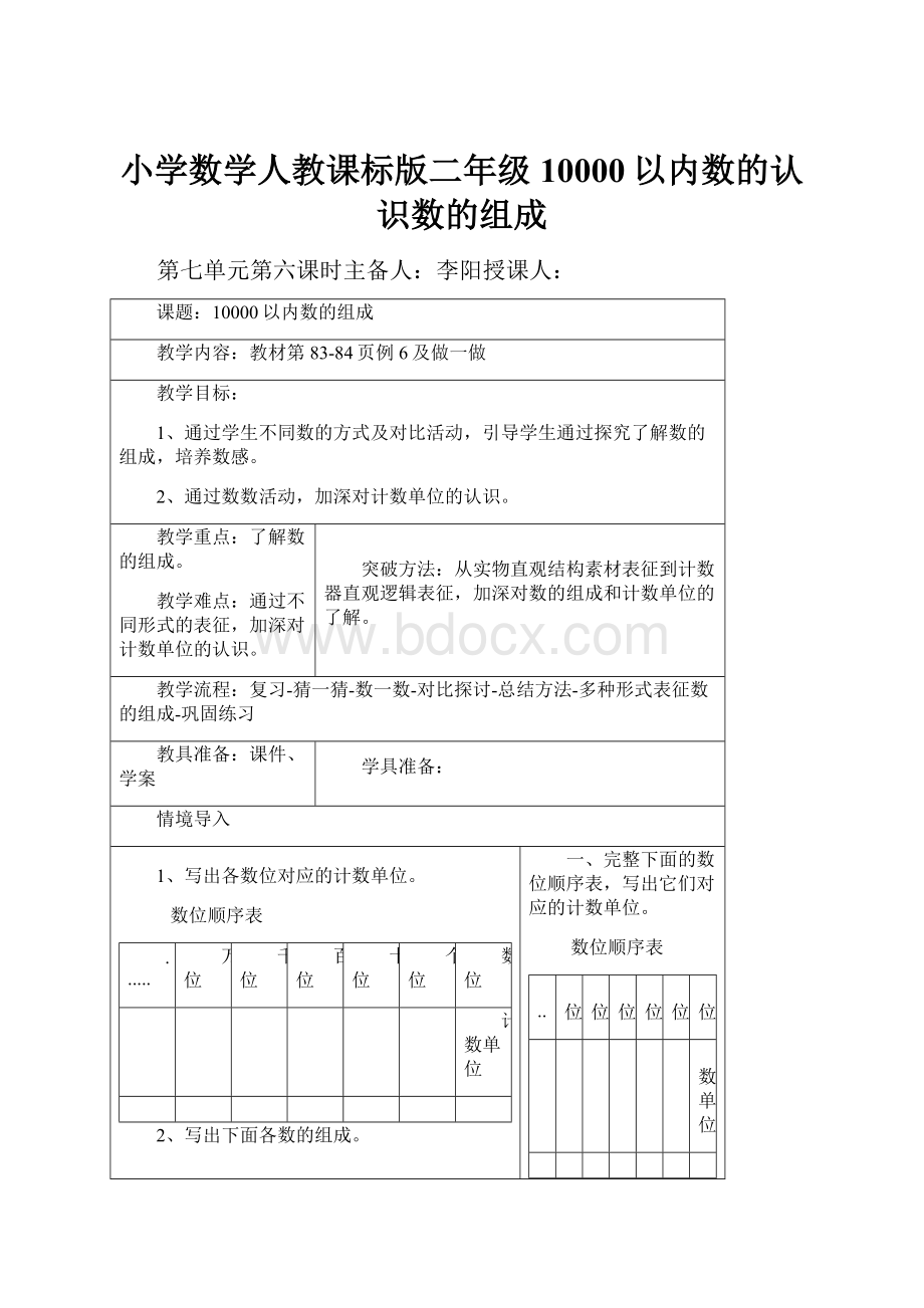 小学数学人教课标版二年级10000以内数的认识数的组成.docx