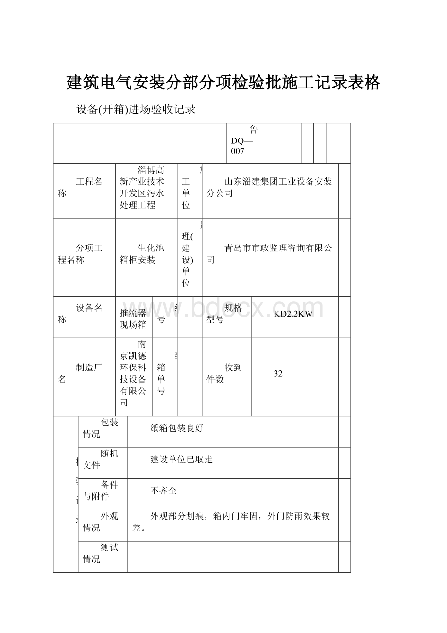 建筑电气安装分部分项检验批施工记录表格.docx