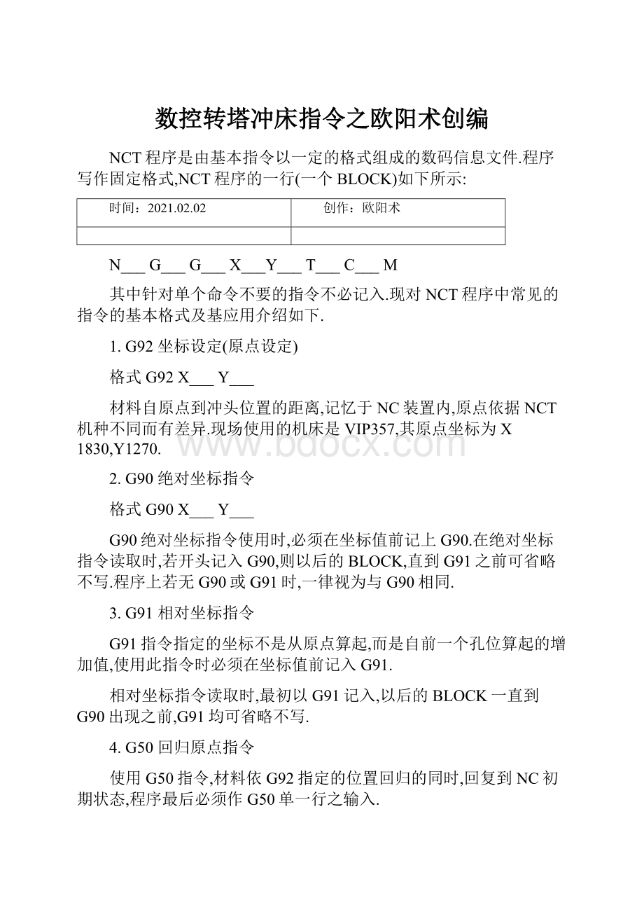 数控转塔冲床指令之欧阳术创编.docx