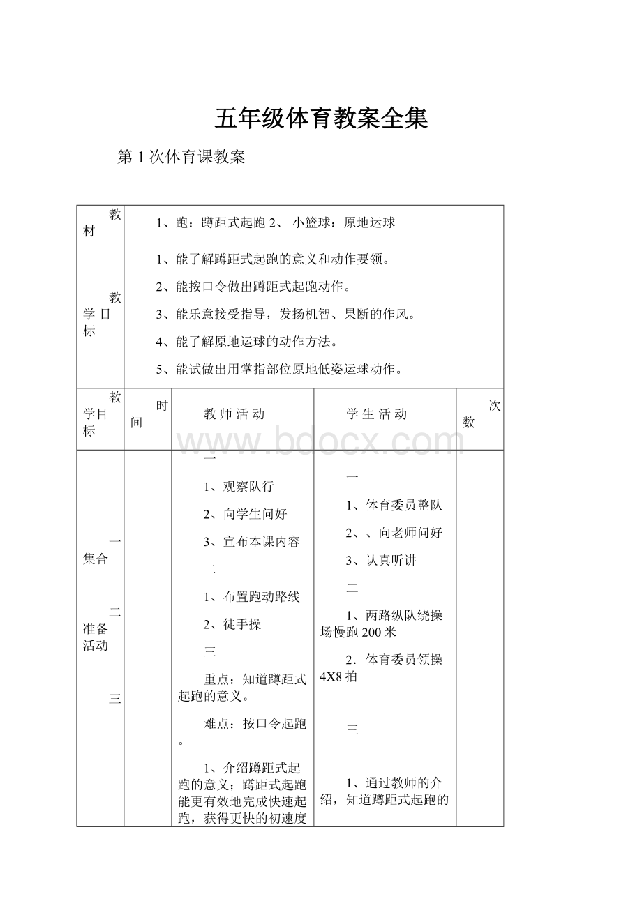 五年级体育教案全集.docx_第1页