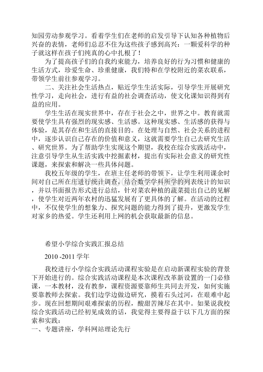 希望小学综合实践活动总结及研究性学习计划方案.docx_第2页