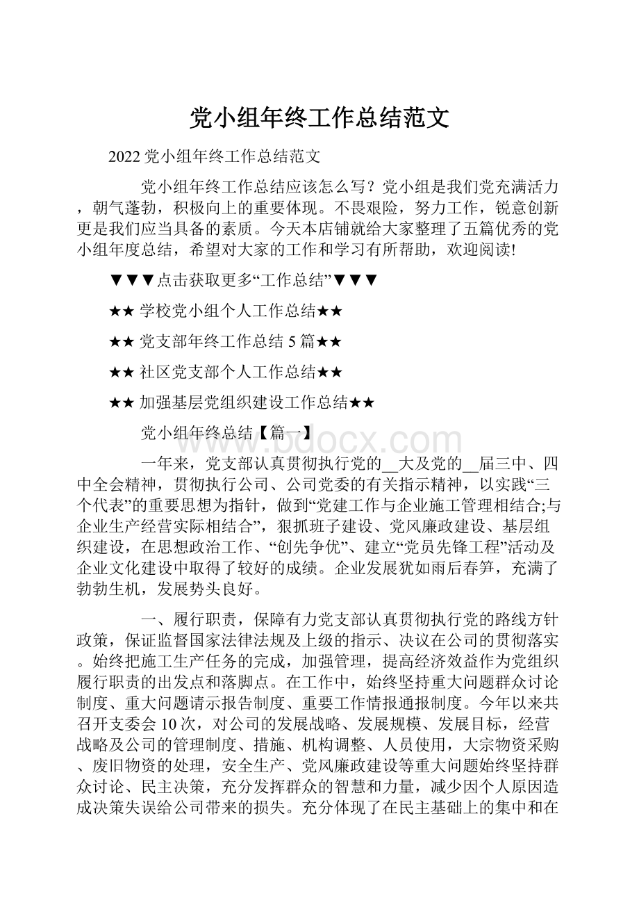 党小组年终工作总结范文.docx