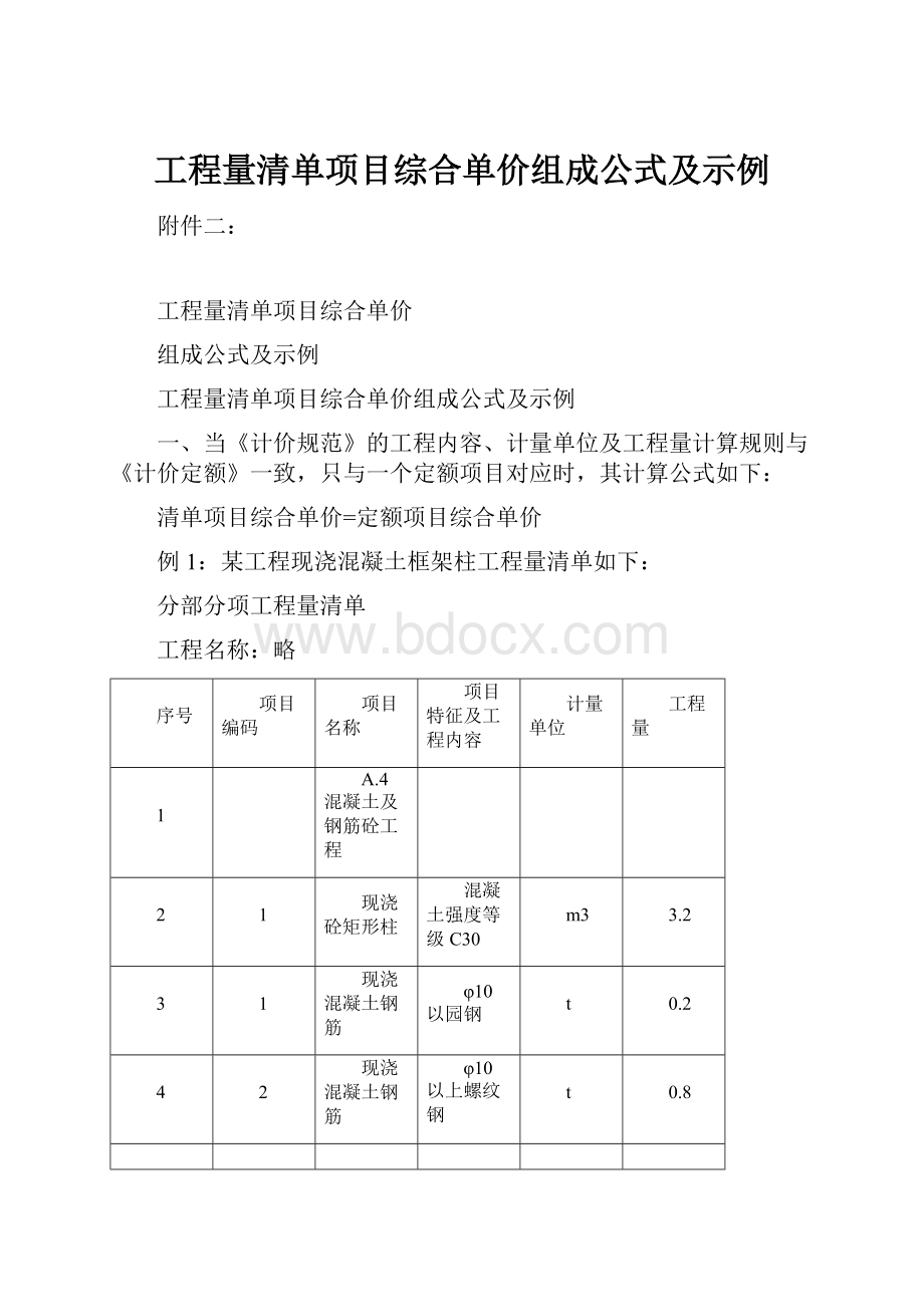 工程量清单项目综合单价组成公式及示例.docx