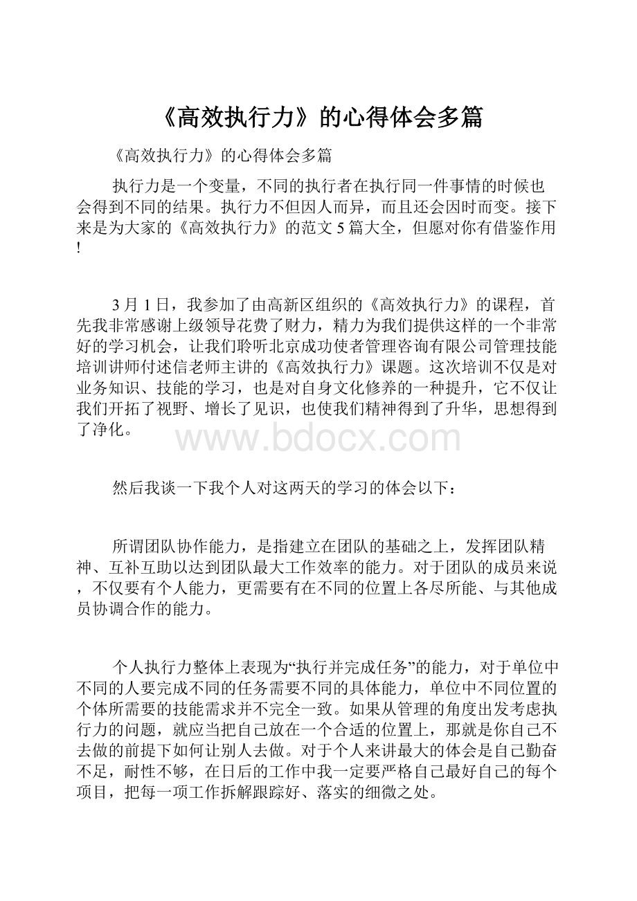 《高效执行力》的心得体会多篇.docx