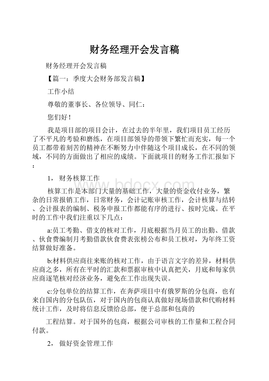 财务经理开会发言稿.docx