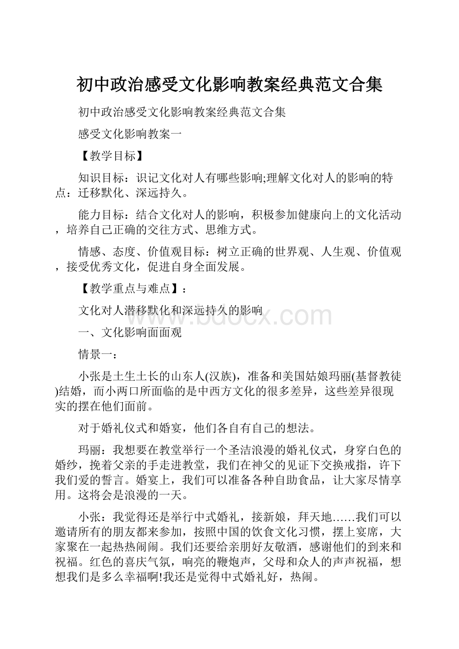 初中政治感受文化影响教案经典范文合集.docx