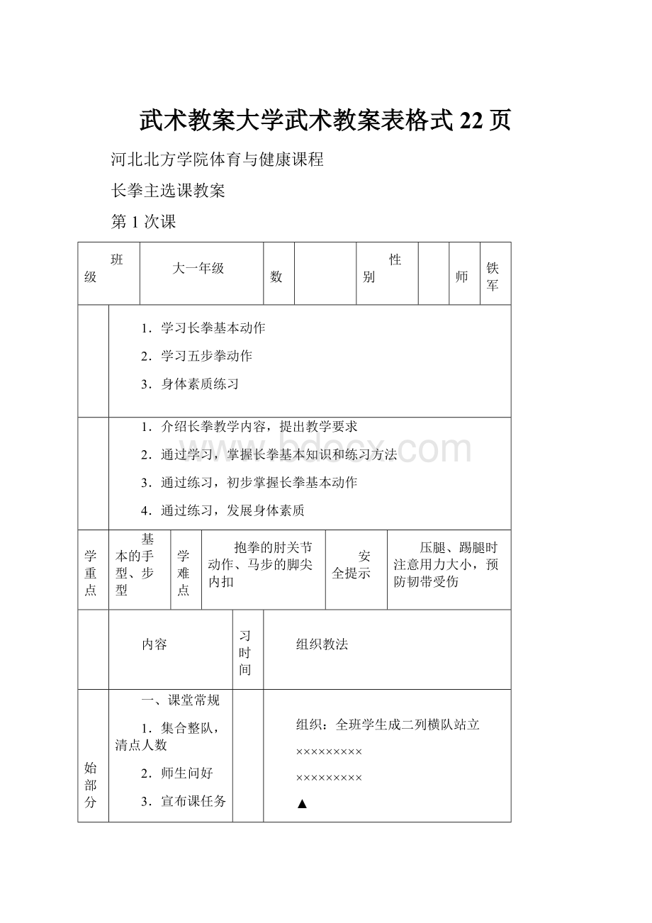 武术教案大学武术教案表格式22页.docx