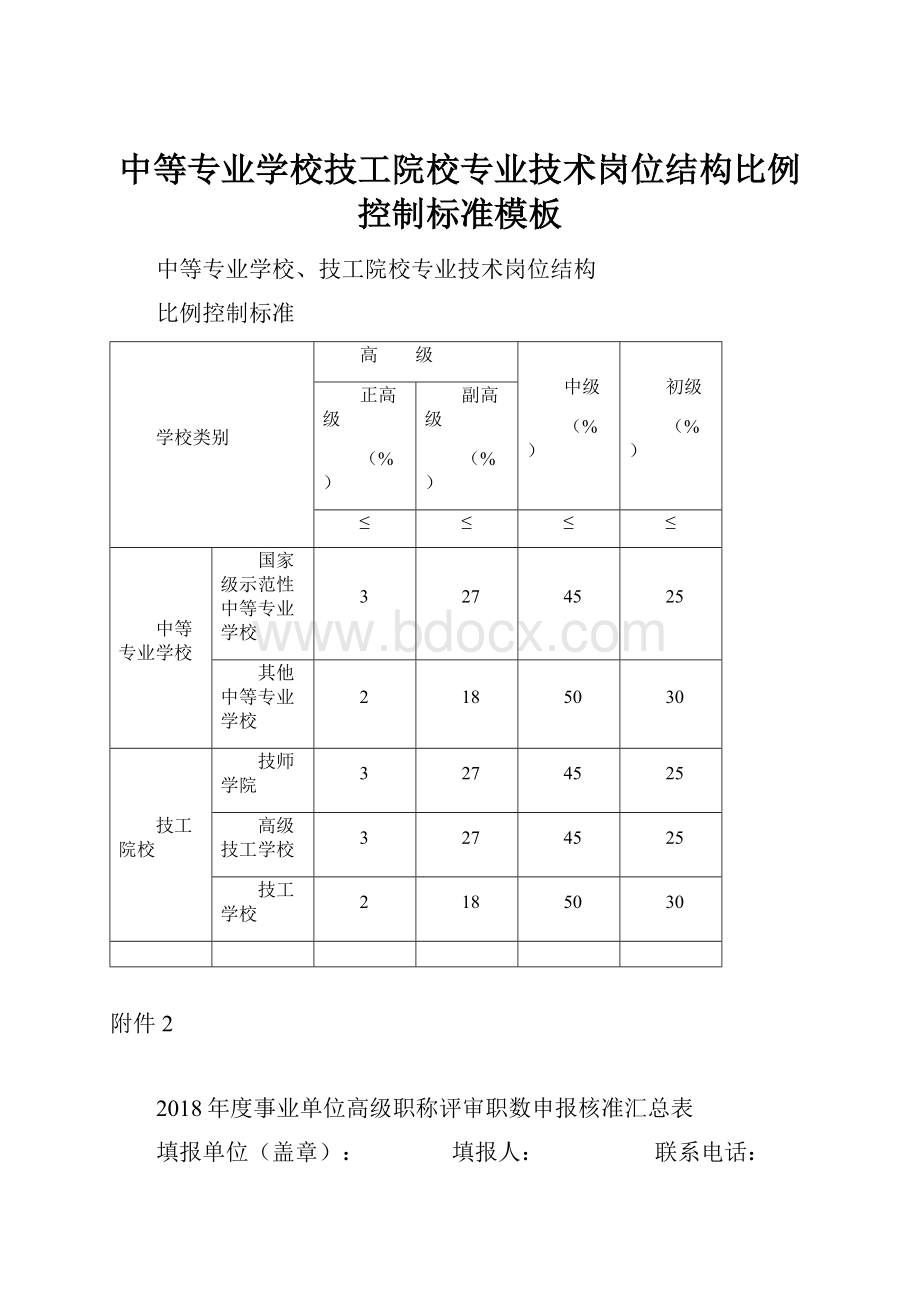 中等专业学校技工院校专业技术岗位结构比例控制标准模板.docx