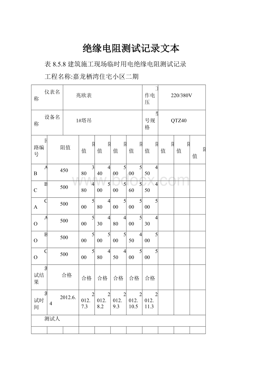 绝缘电阻测试记录文本.docx