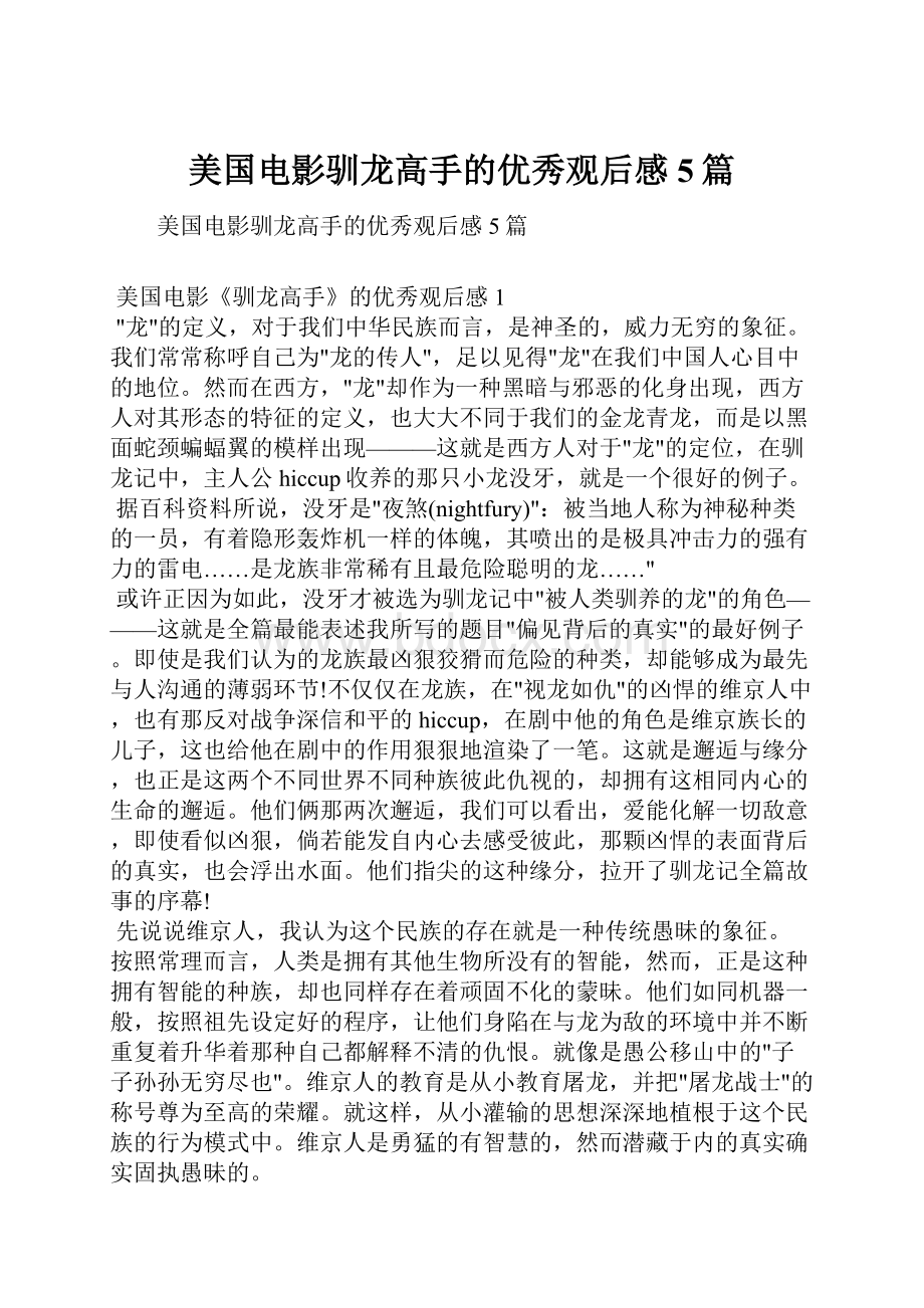 美国电影驯龙高手的优秀观后感5篇.docx