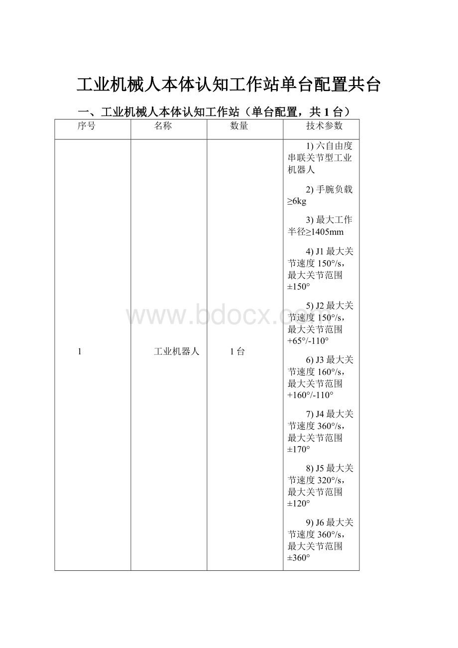 工业机械人本体认知工作站单台配置共台.docx