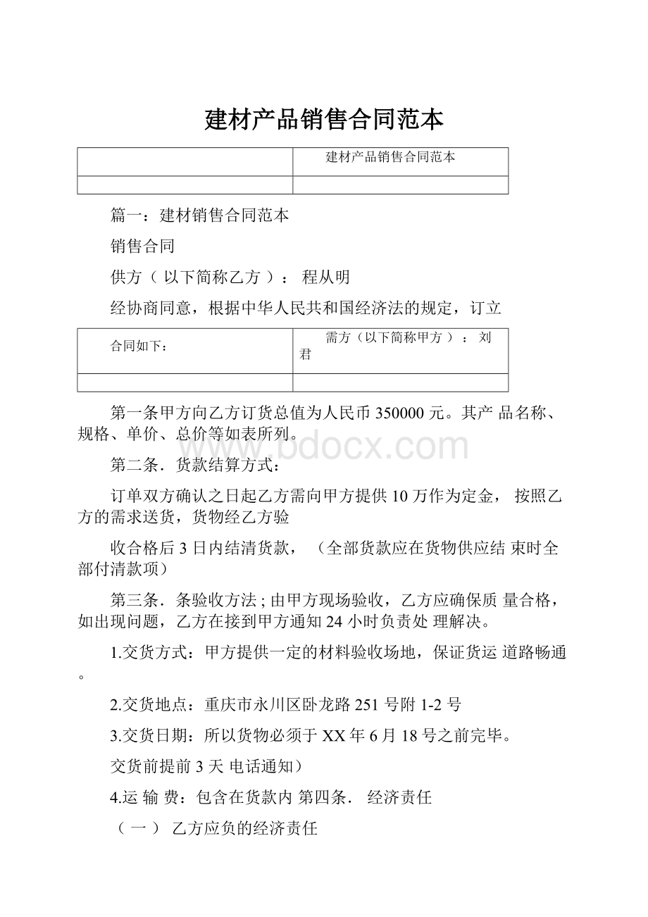 建材产品销售合同范本.docx_第1页