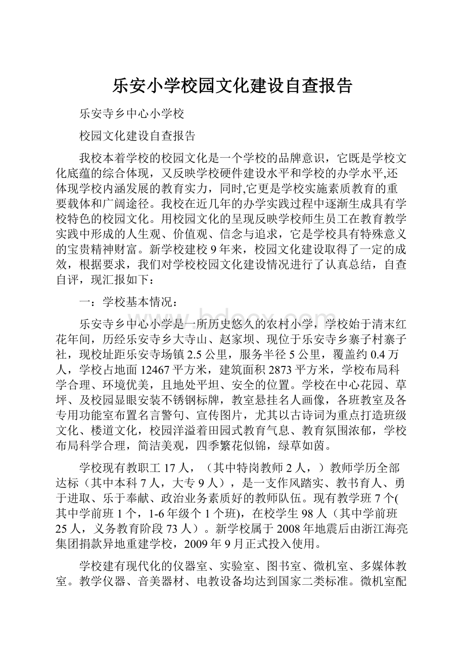 乐安小学校园文化建设自查报告.docx