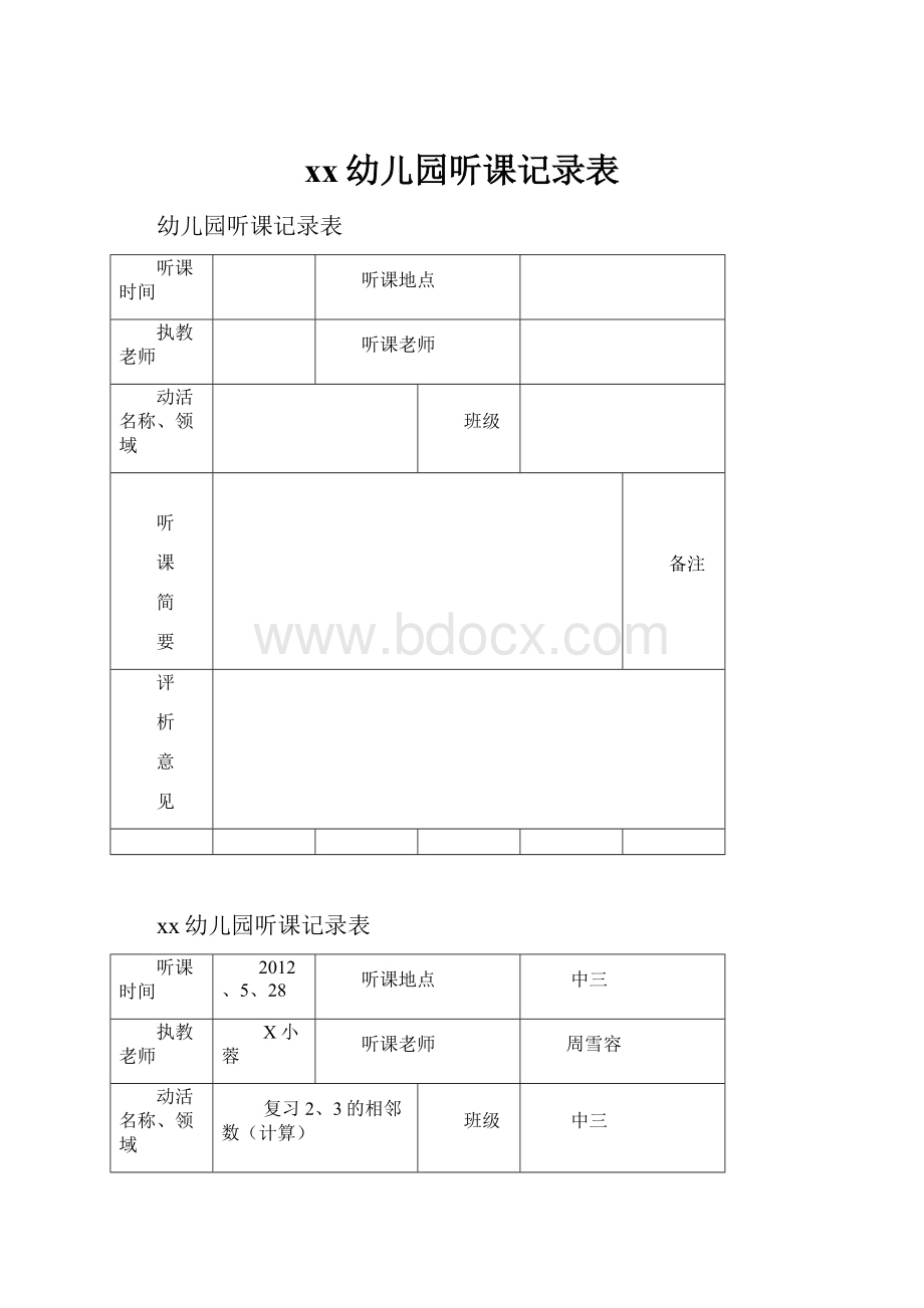 xx幼儿园听课记录表.docx_第1页