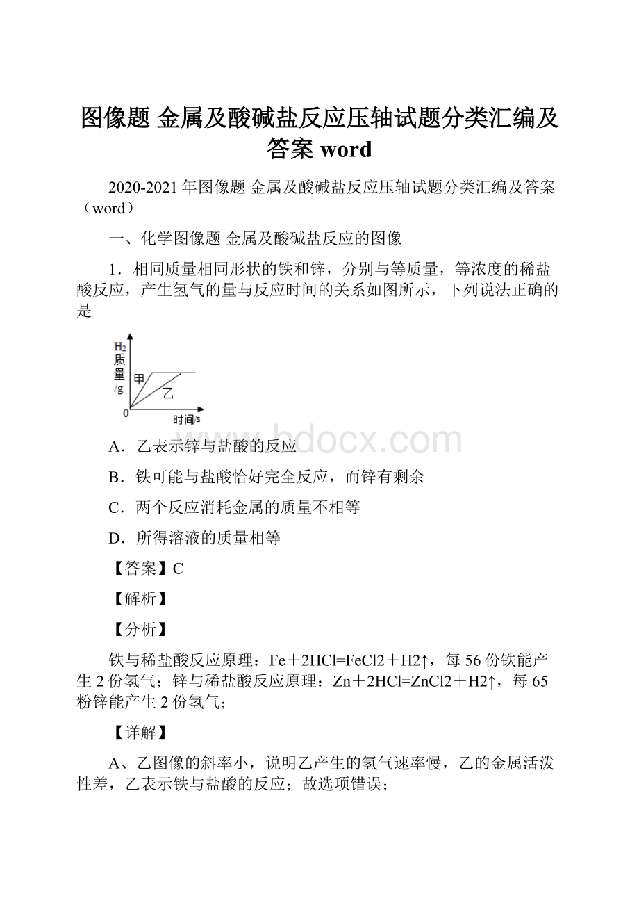 图像题 金属及酸碱盐反应压轴试题分类汇编及答案word.docx_第1页