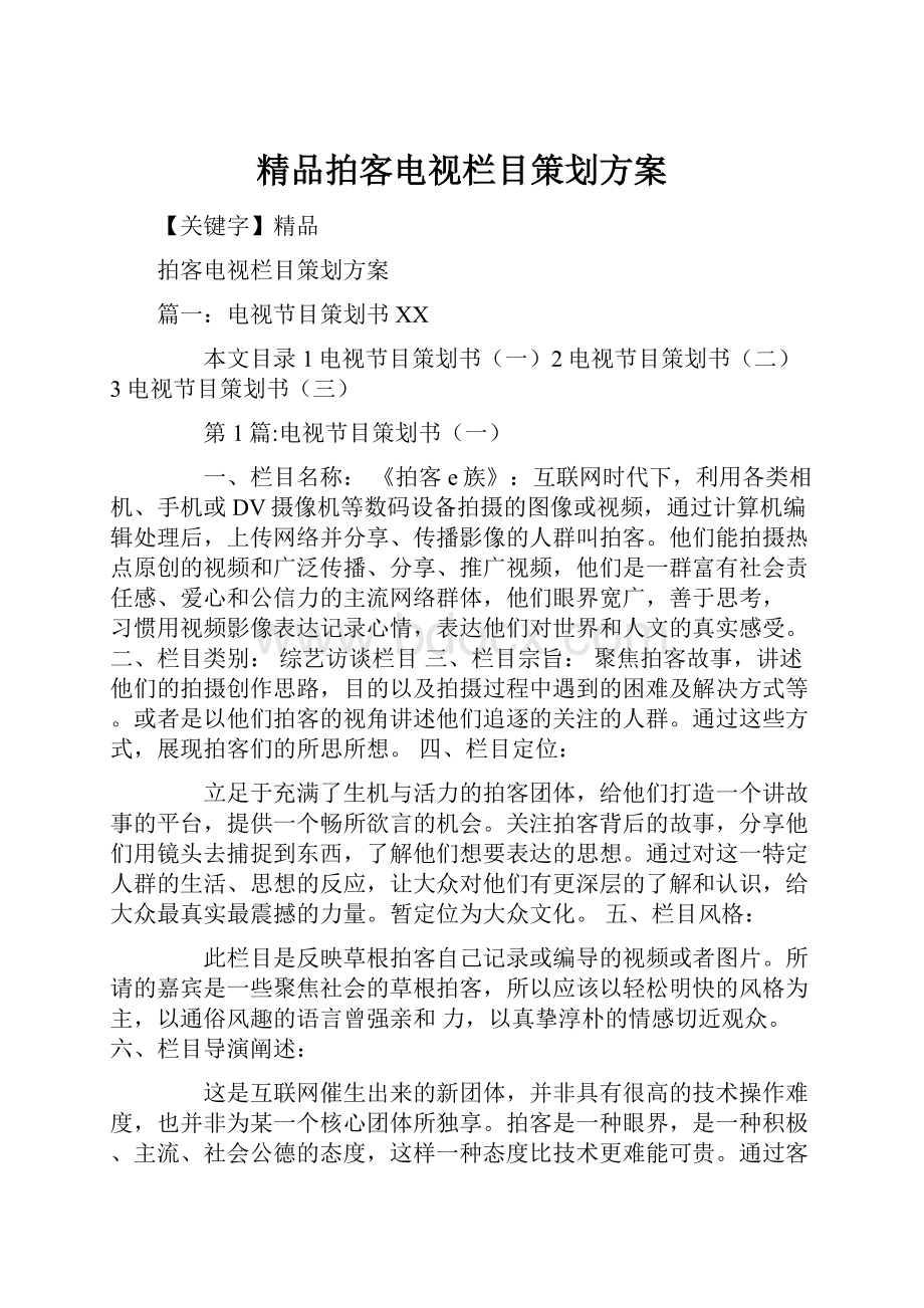 精品拍客电视栏目策划方案.docx