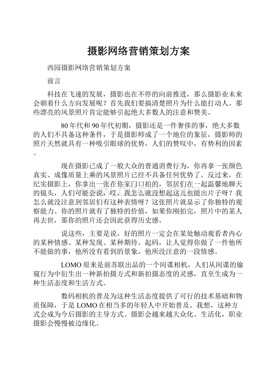 摄影网络营销策划方案.docx