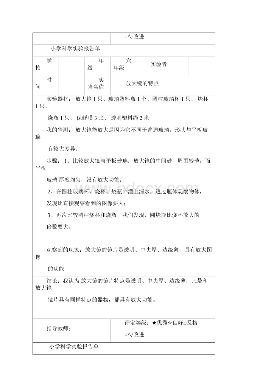 六年级下册科学实验报告 放大镜下的新发现.docx_第2页