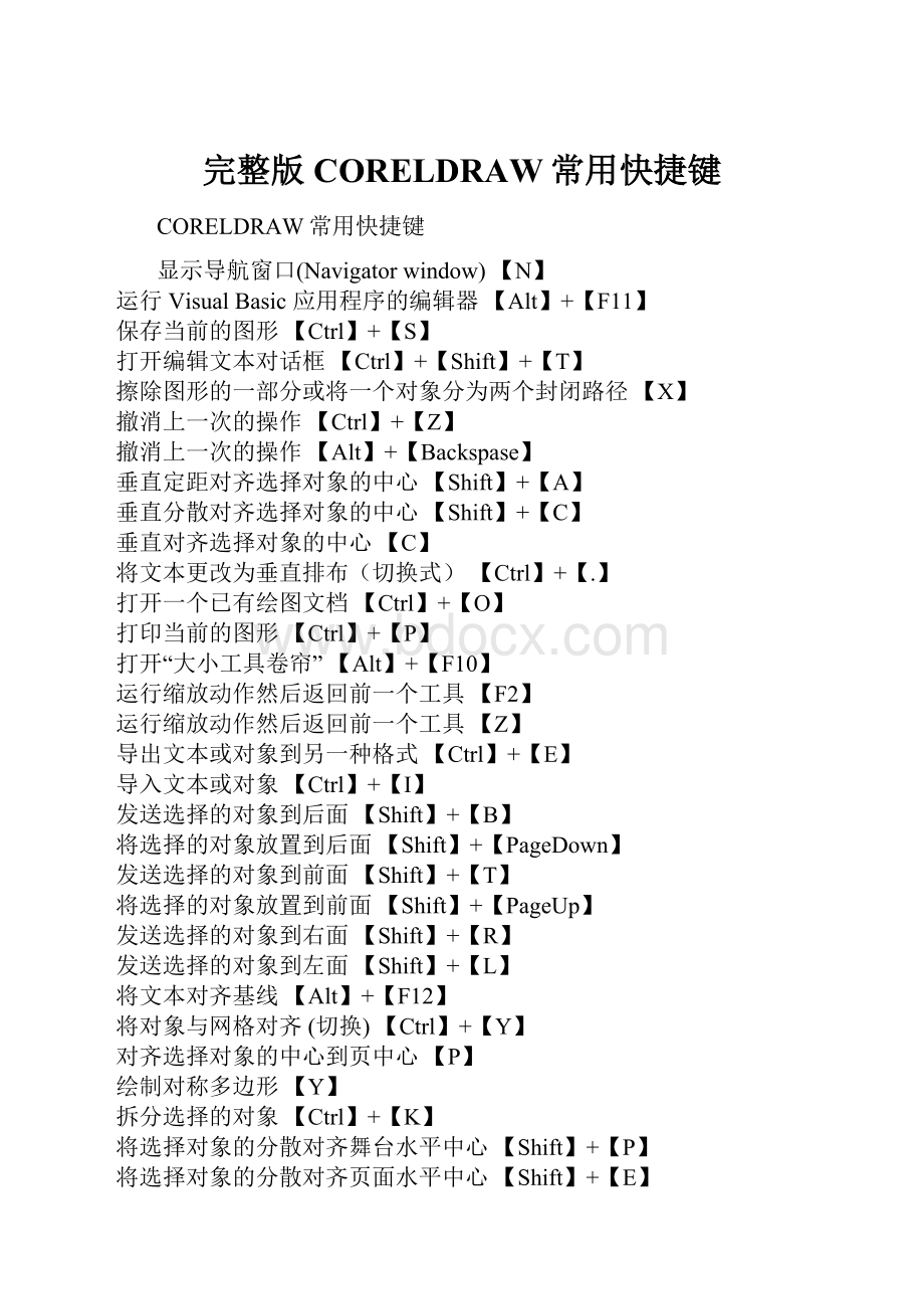 完整版CORELDRAW常用快捷键.docx_第1页