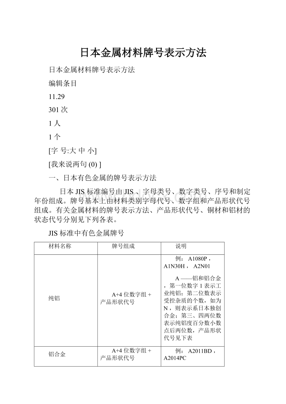 日本金属材料牌号表示方法.docx