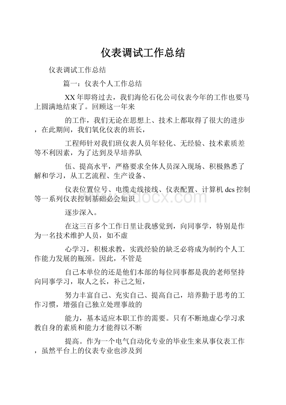 仪表调试工作总结.docx_第1页