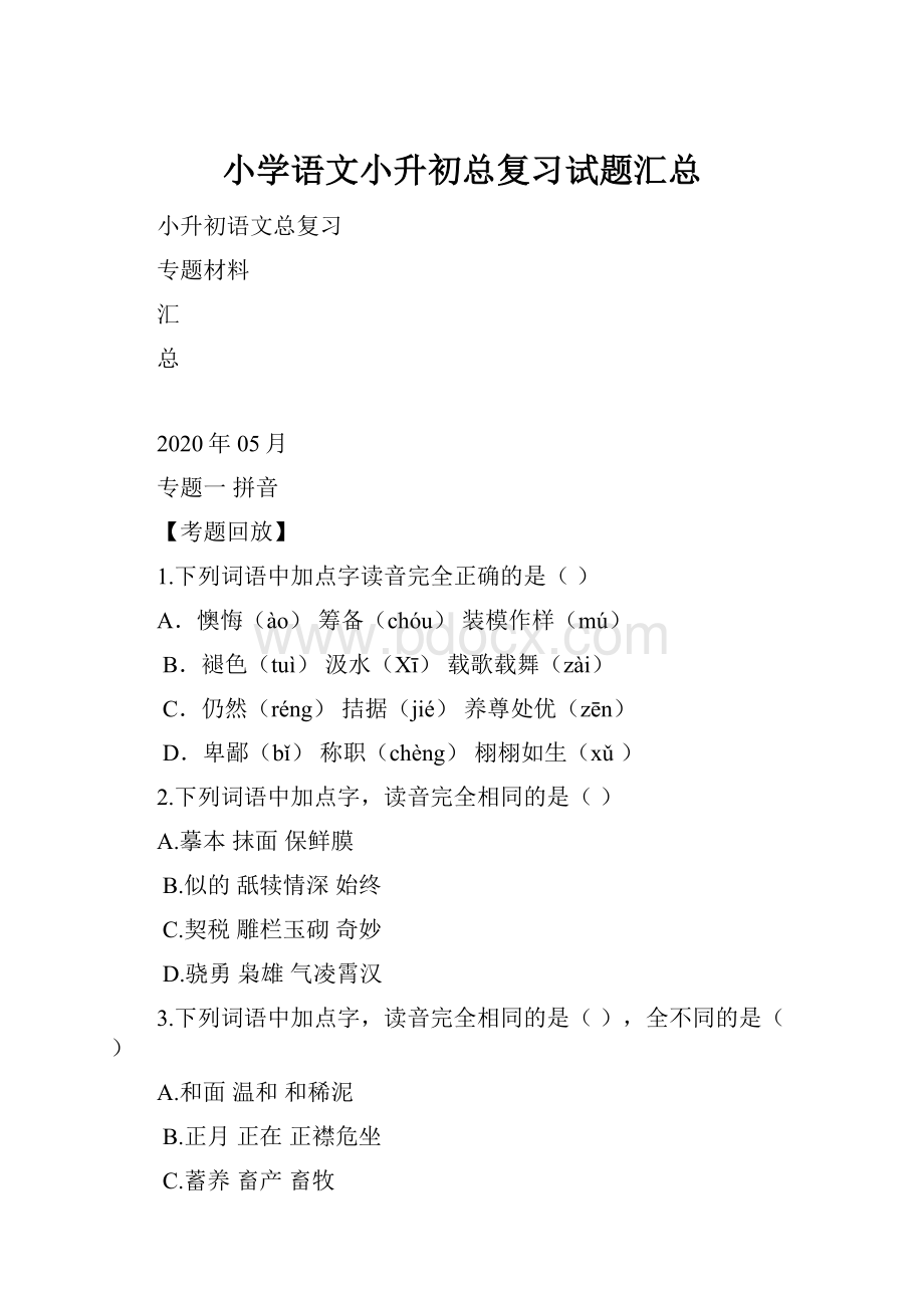 小学语文小升初总复习试题汇总.docx_第1页