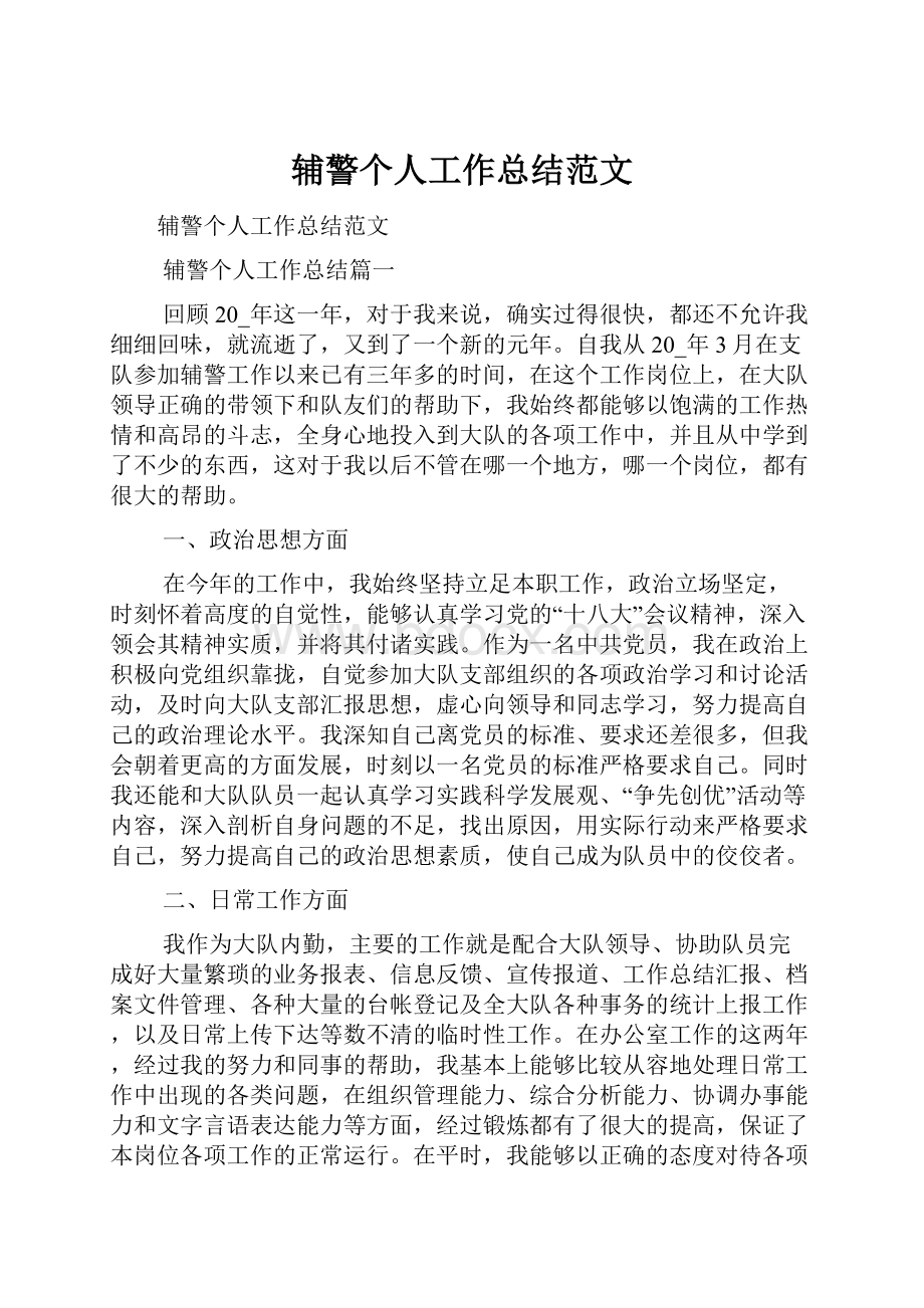 辅警个人工作总结范文.docx